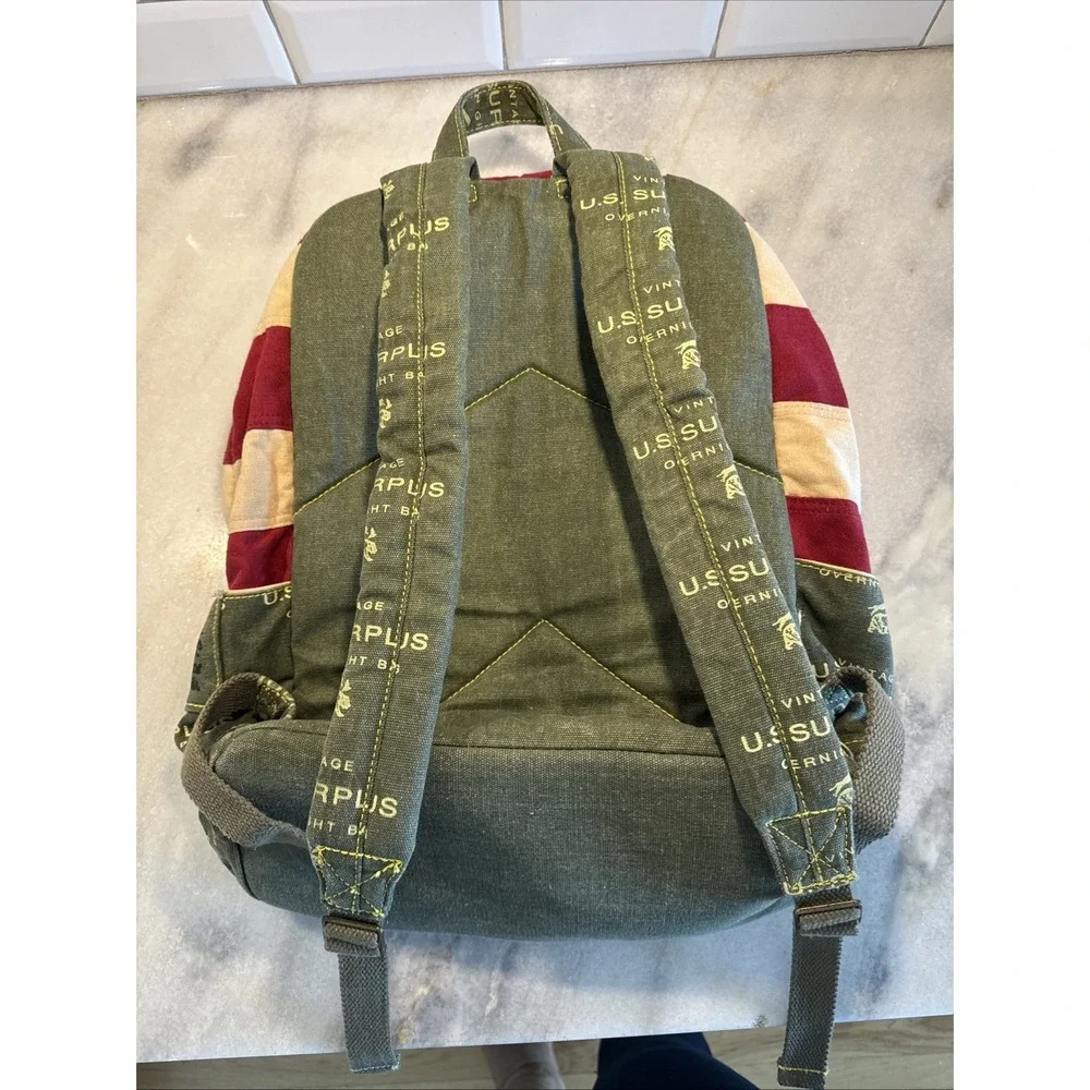 Tigerbear Republik Vintage US Surplus Heavy Canvas Backpack With US Flag‎ GW999